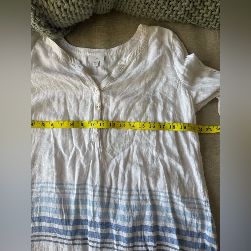 J.Jill Linen Blend Tunic Top Blue Stripe Boho Beachy Lightweight Petite M - Picture 8 of 9